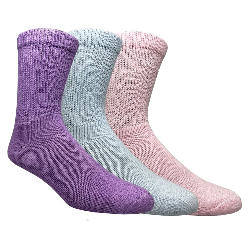 6 Pairs Womens 85% Soft Cotton Diabetic Assorted Crew Socks